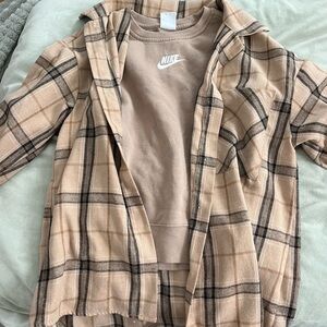 Nike crewneck and Plaid flannel- Tan and Black
